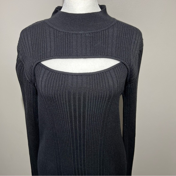 House of Harlow 1960 Black Bodycon Ribbed Cutout Hem Slit Midi Dress Size XL - Picture 2 of 12